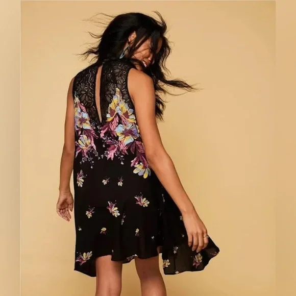 Free People Floral Mini Dress Lace Yoke Sleeveless | XS - Picture 2 of 5